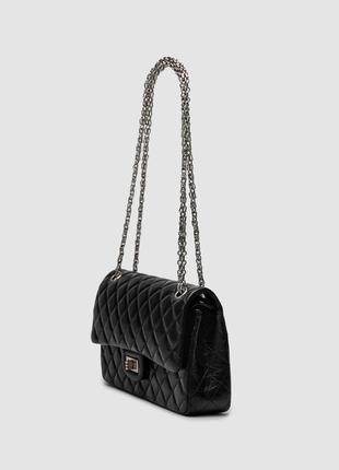 💎 chanel 2.55 reissue double flap leather bag black/silver 25 х 15 х 6 см2 фото