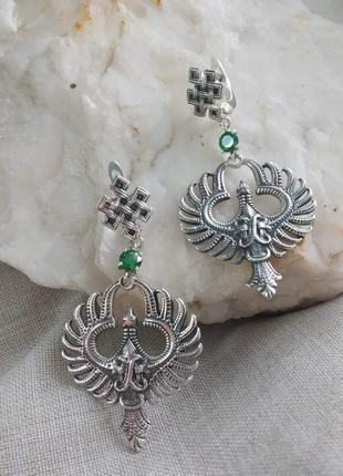 Серьги "фениксы" из серебра