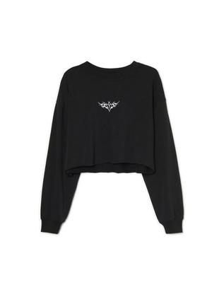 Кофта свитшот топ с длинным рукавом тату черный cropp