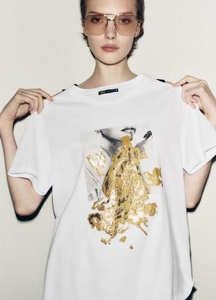 Футболка белая с принтом zara new