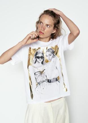 Футболка с принтом золотистая zara new