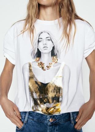 Футболка с принтом белая zara new