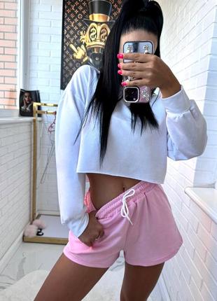 ✨костюм домашній  базова укорочена кофта oversize крою + шорти