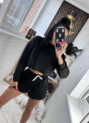 Костюм домашній  базова укорочена кофта oversize крою + шорти чорний