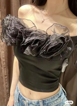 Шикарний топ zara з трояндами органза