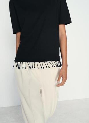 Футболка жіноча з бахромою чорна zara new