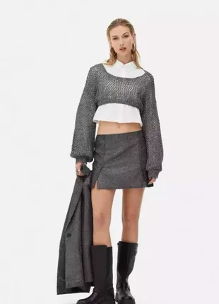 Primark x rita ora в'язання гачком сірий укорочений джемпер розмір xl