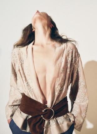 Короткий кимоно бежевый zara new5 фото