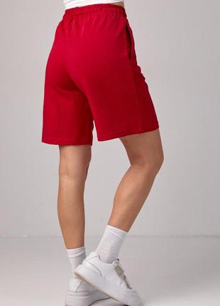 Женские трикотажные шорты с вышивкой - красный цвет, s (есть размеры)5 фото