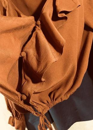 Романтичная блуза блузона шоколадного цвета вискоза