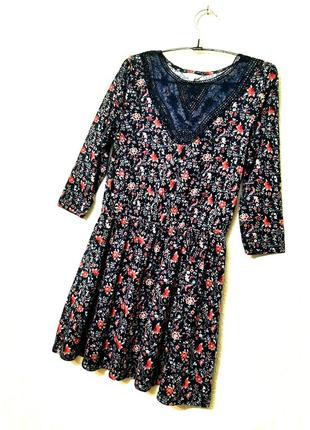 Springfield красива сукня трикотажна коротка чорно-синя в квіти червоні/білі жіноча 46 м2 фото