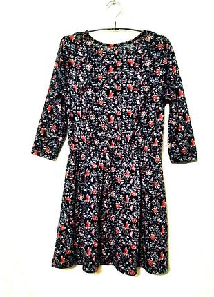 Springfield красива сукня трикотажна коротка чорно-синя в квіти червоні/білі жіноча 46 м7 фото