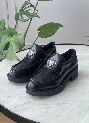 Prada platform leather loafers black