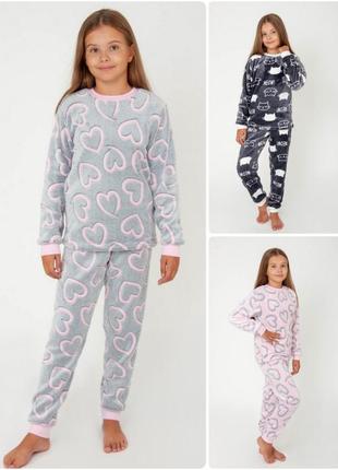 Теплая пижама для девочек махровая, домашний комплект велсофт подростковый