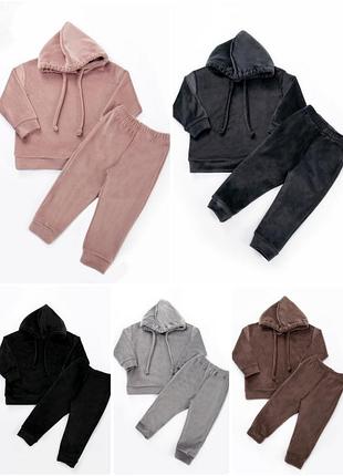 Велюровый костюм на меху, утепленный детский комплект велюр плюш