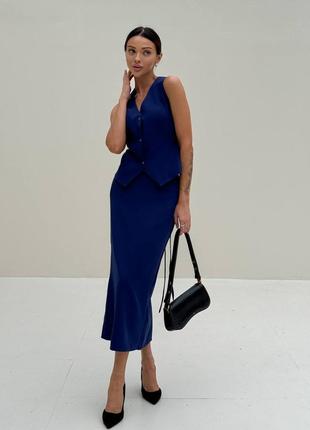 Костюм женский креп костюмка жилетка на кнопках с затяжкой завязкой из сзади и юбка...