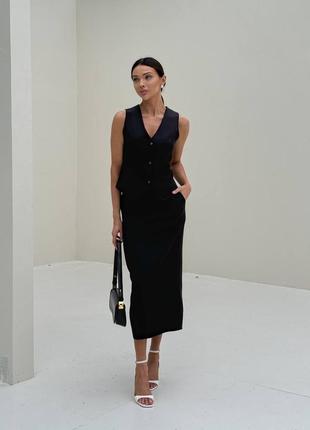 Костюм женский креп костюмка жилетка на кнопках с затяжкой завязкой из сзади и юбка...