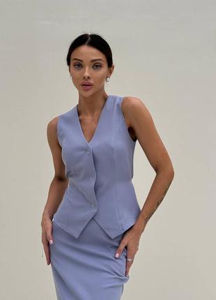 Костюм женский креп костюмка жилетка на кнопках с затяжкой завязкой из сзади и юбка...