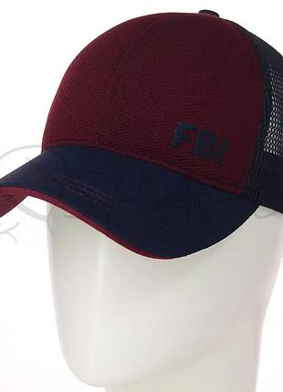 Бейсболка сітка з брендовою вишивкою на липучці-регуляторі унісекс fbi bsh19757 бордо-синій