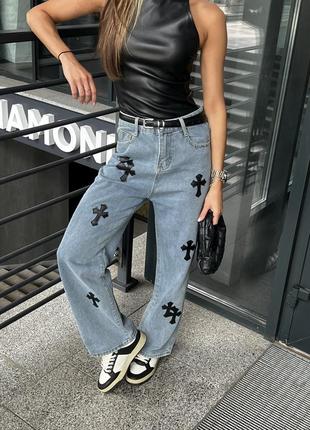 Трендовые джинсы в стиле chrome hearts 💔7 фото
