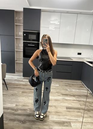 Трендовые джинсы в стиле chrome hearts 💔9 фото