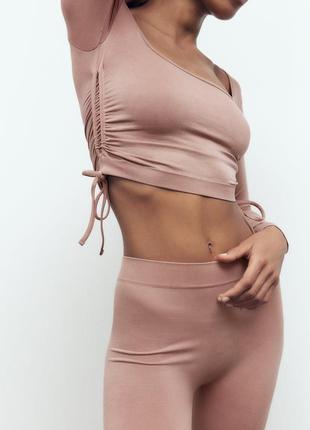 Бесшовный топ zara/ укороченная кофта с завязками zara/ реглан/ рашгард