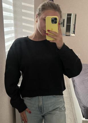 Свитшот zara на флисе/ худи zara/ женский черный отепленный свитшот zara