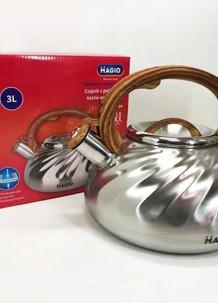 Чайник magio mg-1194 3 л зі свистком, чайник зі свистком для індукційної плити, чайник газовий