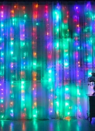 Світлодіодна гірлянда штора з пультом мультик 3х2 м від usb 200 led кімнатна гірлянда завіса на вікно etv4 фото