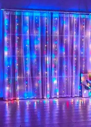 Світлодіодна гірлянда штора з пультом мультик 3х2 м від usb 200 led кімнатна гірлянда завіса на вікно etv2 фото