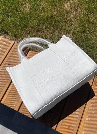 Жіноча сумка marc jacobs the large tote bag white leather7 фото