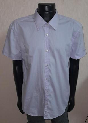 Красивая хлопковая рубашка с короткими рукавами сиреневого цвета hugo boss made in turkey