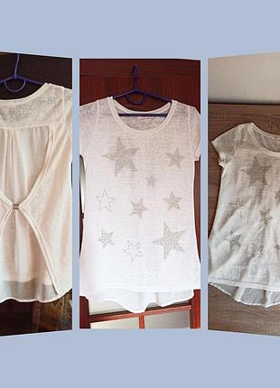 Очень красивая нарядная футболка с стразами и фатином