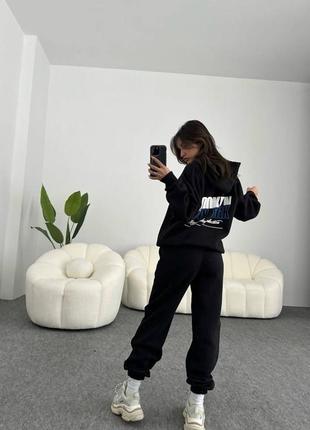 Спортивний костюм на флісі з худі з принтом накатом на спині з капюшоном з манжетами з штанами з кишенями низ на резинці