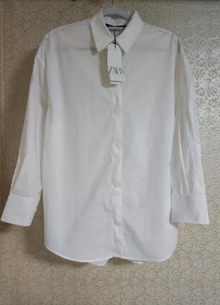 Zara зара белая стильная рубашка casual оверсайз oversize 100% хлопок блузка блуза бренд zara, р.s