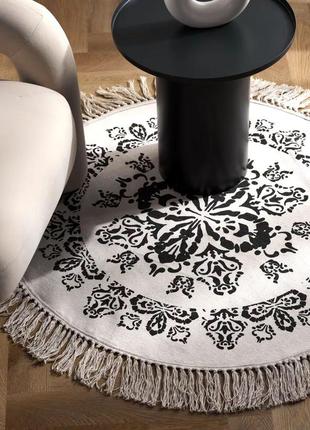 1 м круглый хлопковый коврик с монохромным принтом чб и кисточками ковер круг с узором