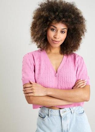 Tu clothing розовый кардиган в горошек с узором в рубчик размер 10