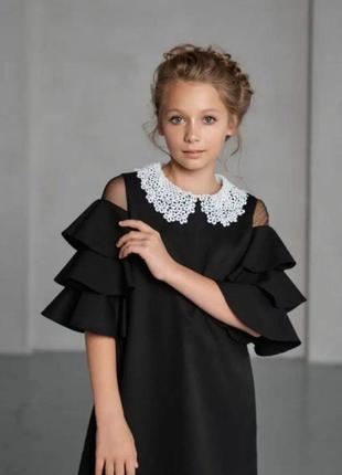 Сукня шкільна сарафан з воланами чорний синій з комірцем