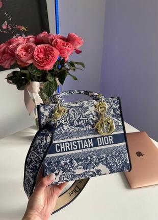 Christian dior medium lady d-lite bag blue/white2 фото