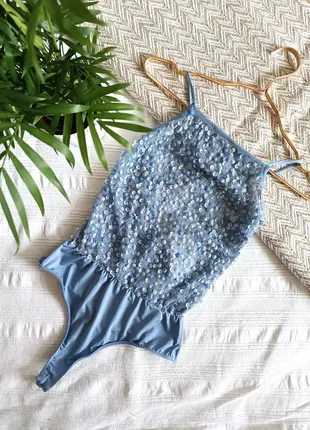 Новое красивое боди с пайетками asos s 36 голубого цвета