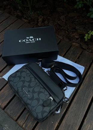 Сумка чорна з коробкою від coach стильна кросбоді