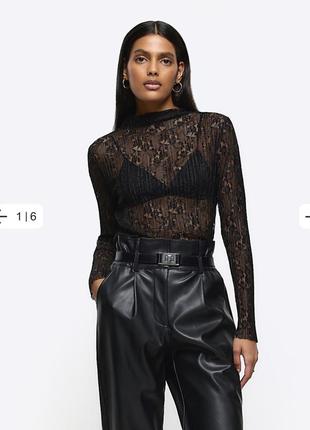 Чорна мереживна ажурна блуза гольф сіточка кофточка river island m (46-48)