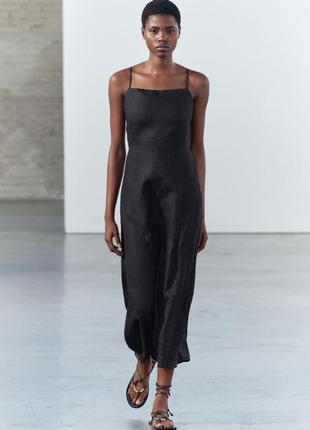 Новое миди платье из 100% льна zara с открытой спинкой