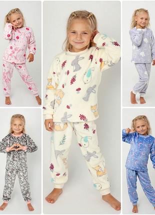 Теплая махровая пижама для девочки с единорогом, плюшевый комплект велсофт эдинорожка, теплая пижама плюш с манжетами