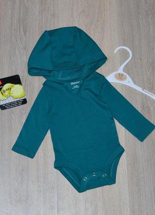Бодик с капюшоном hanes 0-6 мес. длинный рукав боди на мальчика крутой классный кофта кофточка худи 1-3