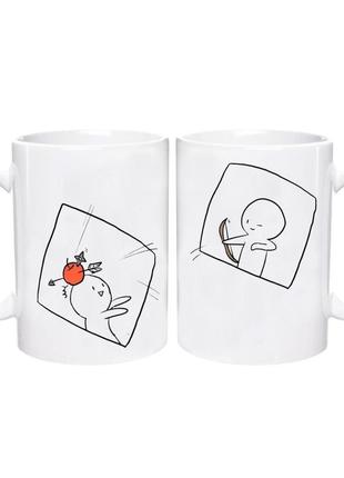 Парні чашки кружки білі 330 мл яблуко та лук