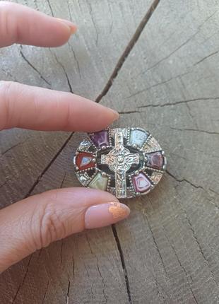 Брошь кельтская винтаж стекло сплав