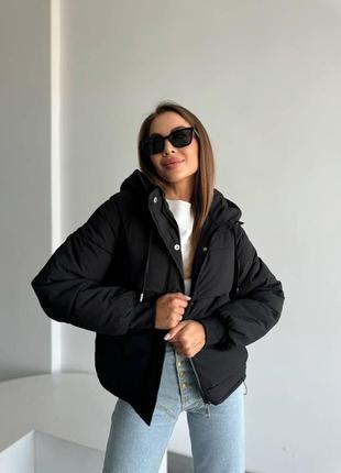 Черная женская демисезонная куртка, куртка женская еврозима, стильная короткая женская куртка из плащевки