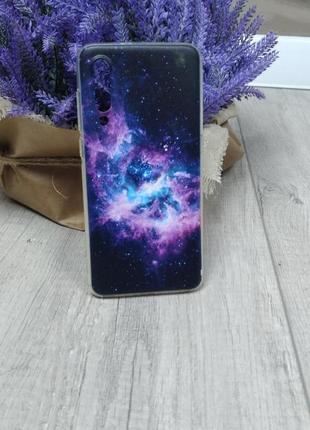 Силиконовый чехол бампер для xiaomi mi 9 фиолетовый с картинкой галактика