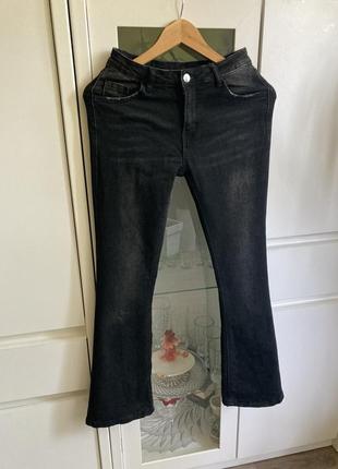 Shein 36/8 s новые черные с потертостями стретч джинсы клеш